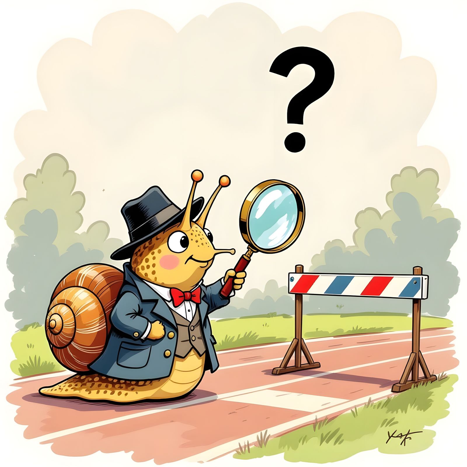 Snail Detective Investigates Race Finish Line