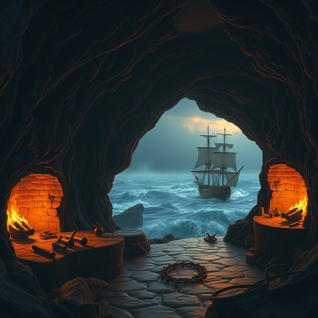 Mysterious Subterranean Oasis in Jules Verne's Style