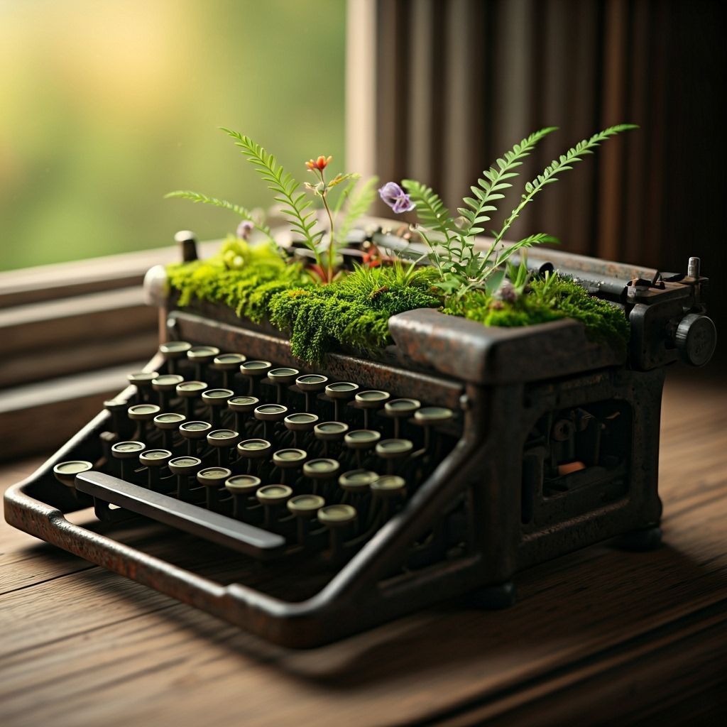 Miniature Garden Growing in Typewriter Keys