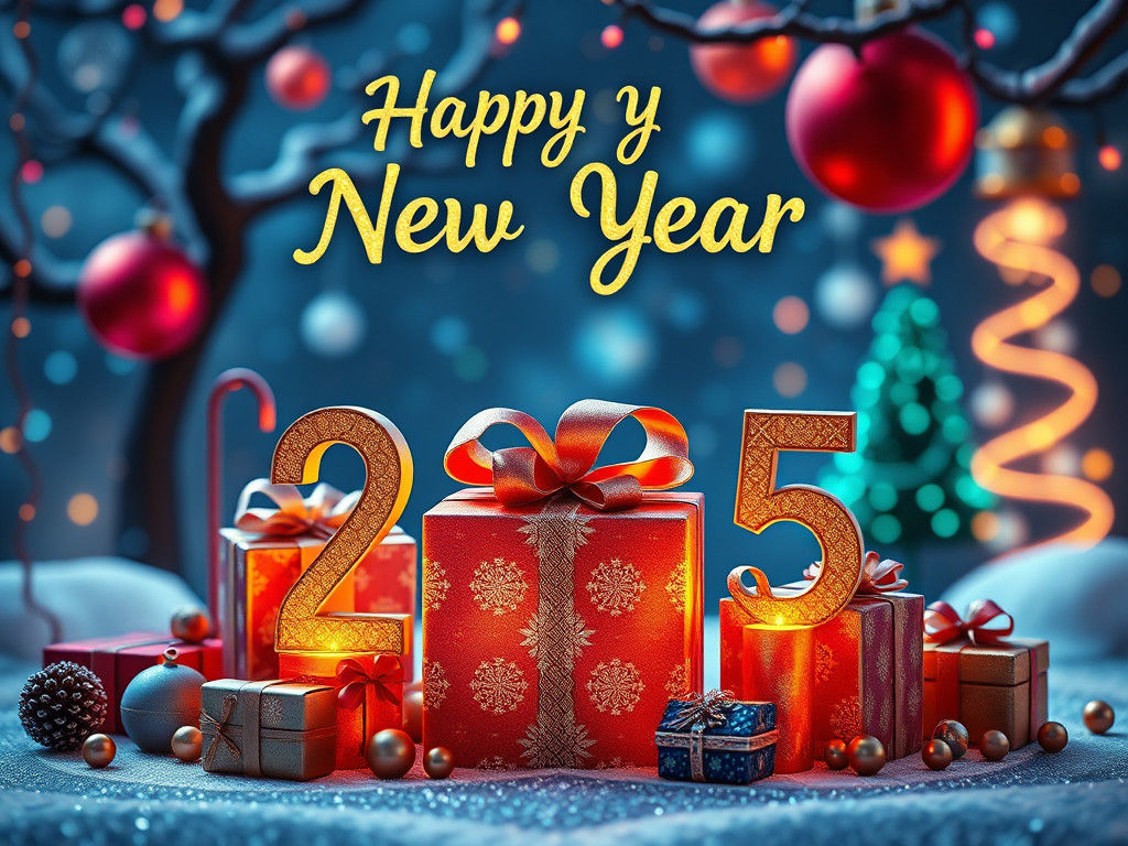 Festive New Year 2025 Scene in Hyper-Realistic 8K