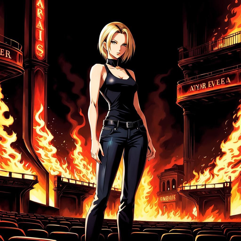 Aya Brea Confronts Eve in Burning Theater