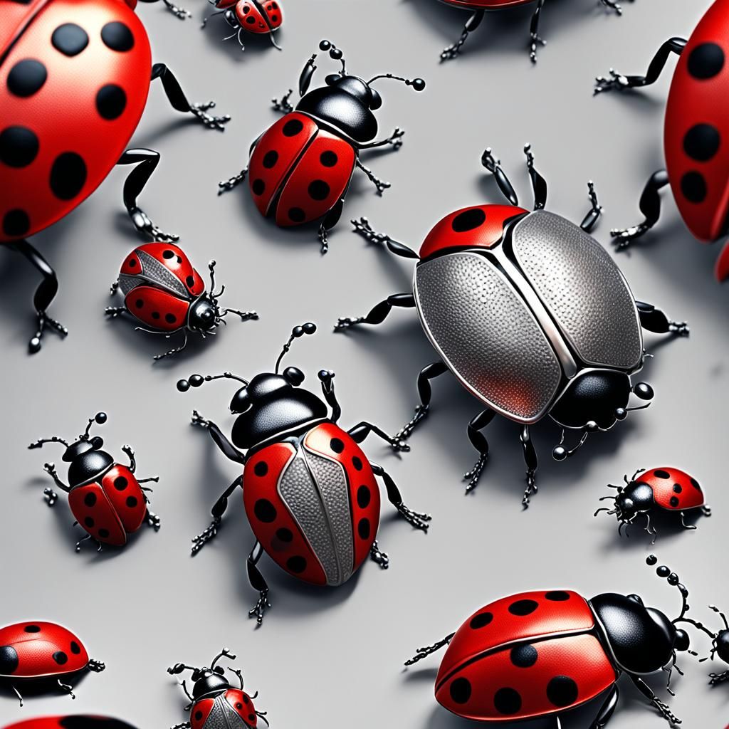 Silver Ladybug Close-Up: Detailed Digital Matte Painting