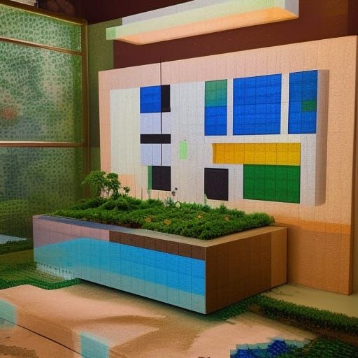 Detailed Pixel Art Cube with Botanical Garden