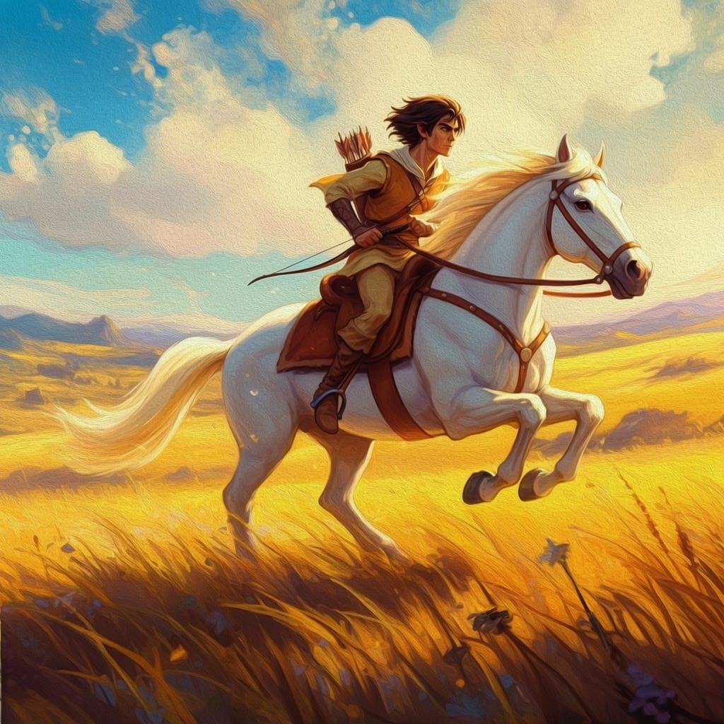 Noble Atreyu Rides Majestic Artax Across Golden Plains