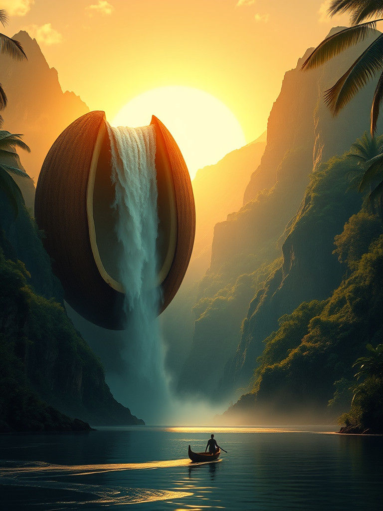 Coconut Waterfall Landscape Inspired by Surrealism