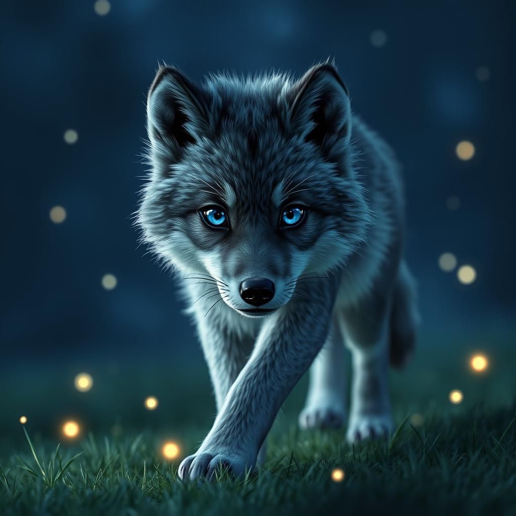 Graceful Grey Wolf in Blue Night Digital Art