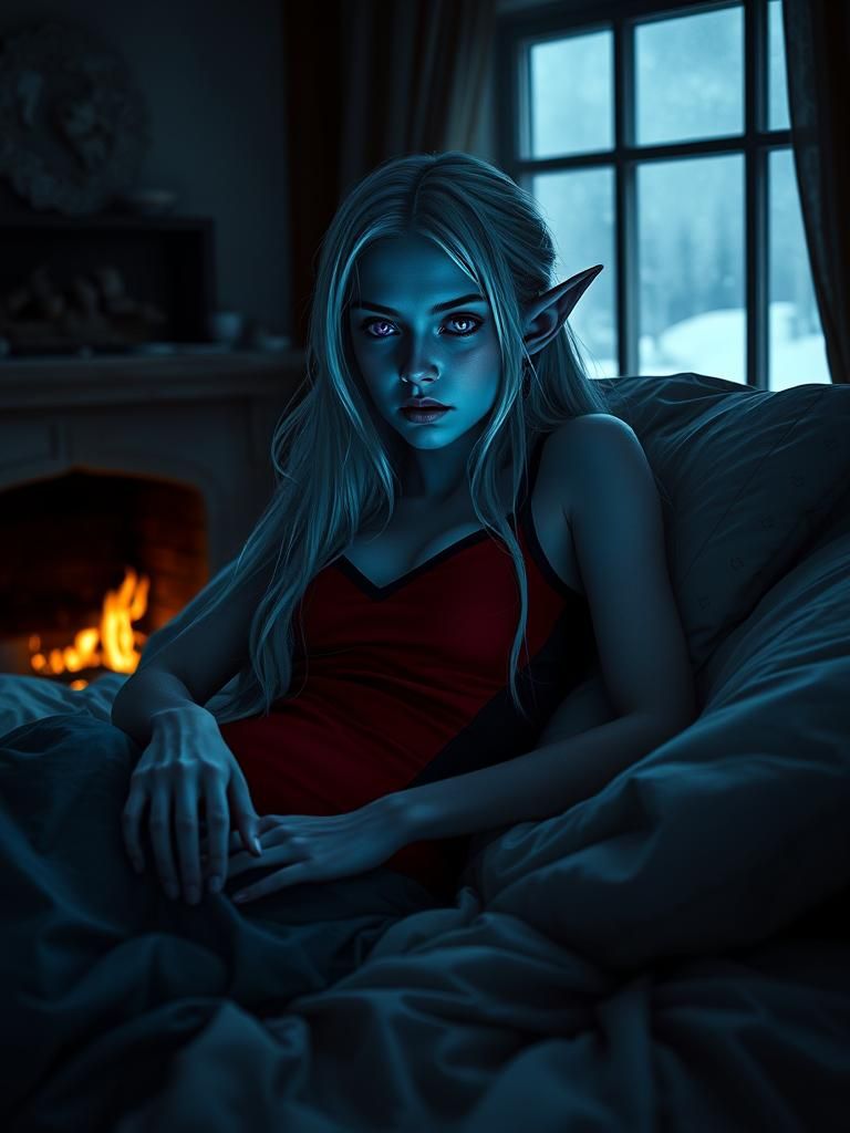 Ethereal Elf Awakening in Snowy Dreamscape