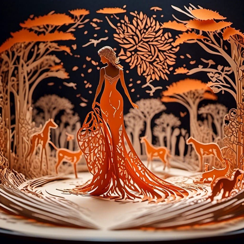 Paper-Cut Animation of Woman in African Savannah