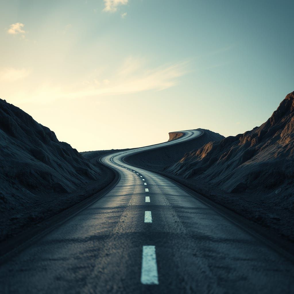 Vertical Road Disappears Into The Sky: Photorealistic Art