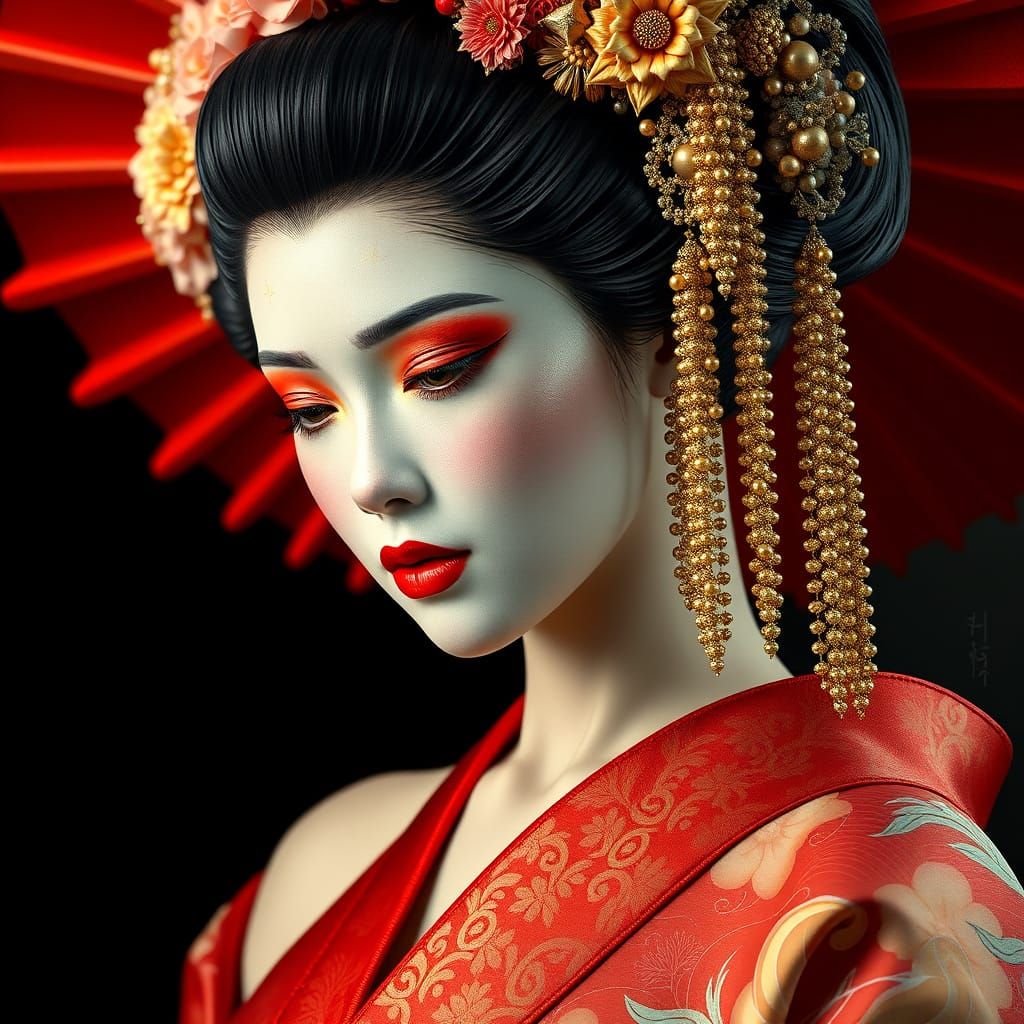 Voluptuous Geisha: Detailed Matte Painting in 8K