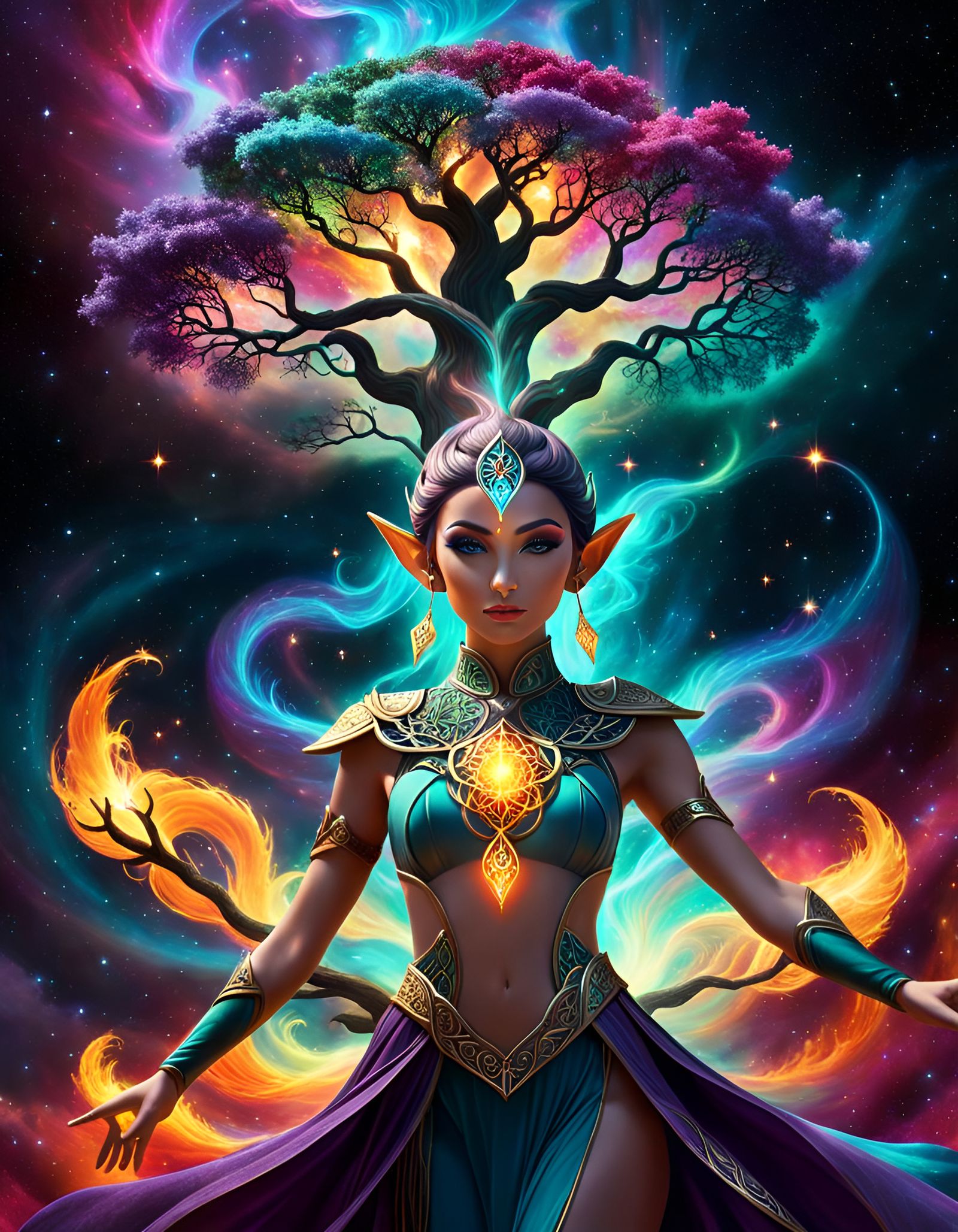Fantasy Elf with Tree of Life: 3D Animation