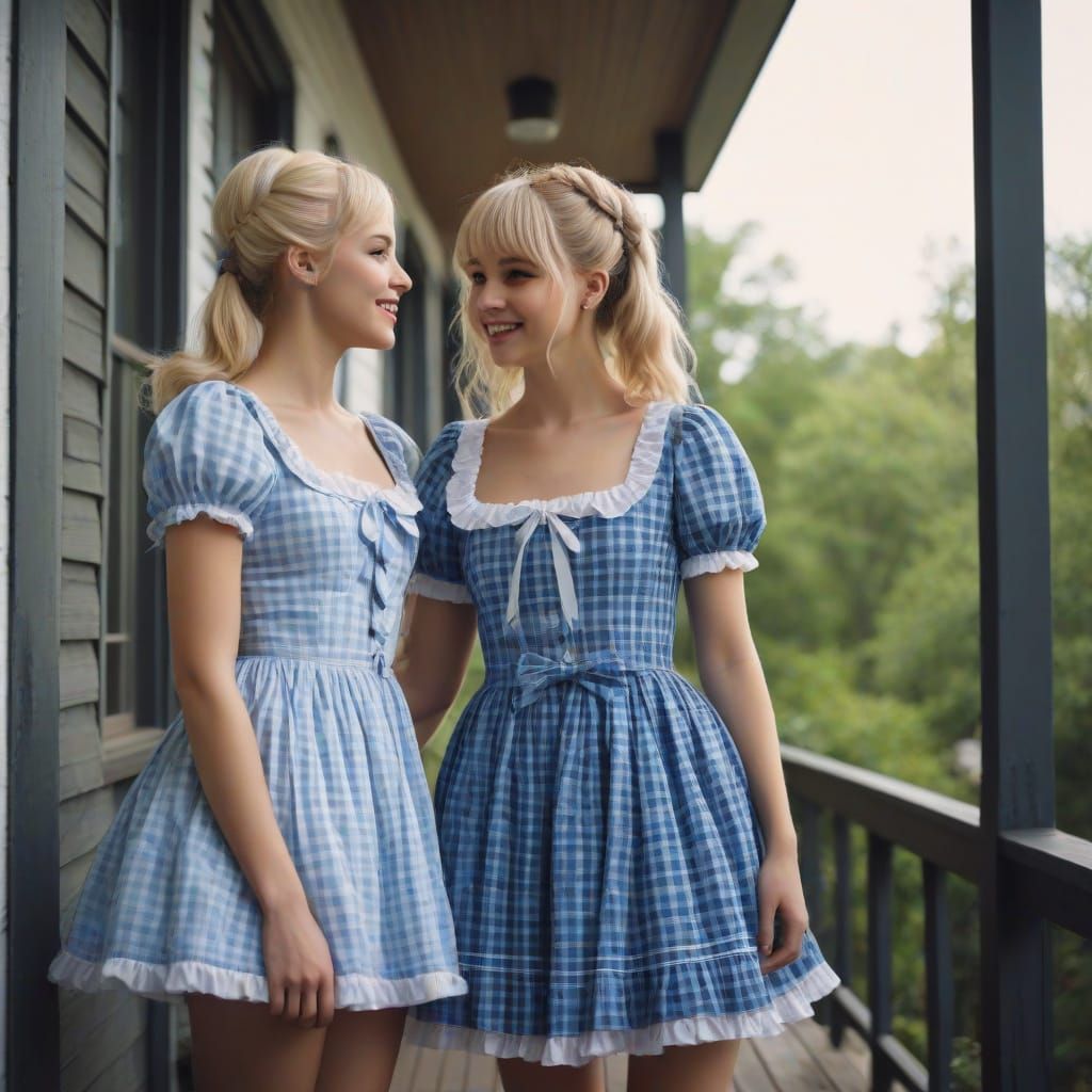 Girl Whispers to Crossdressing Guy in Frilly Dress