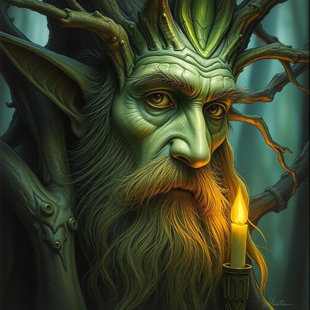 Treebeard Portrait in Lothlórien, Alcohol-Ink Style