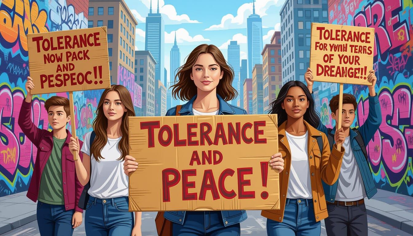 Tolerance Protest in Urban Banksy Style