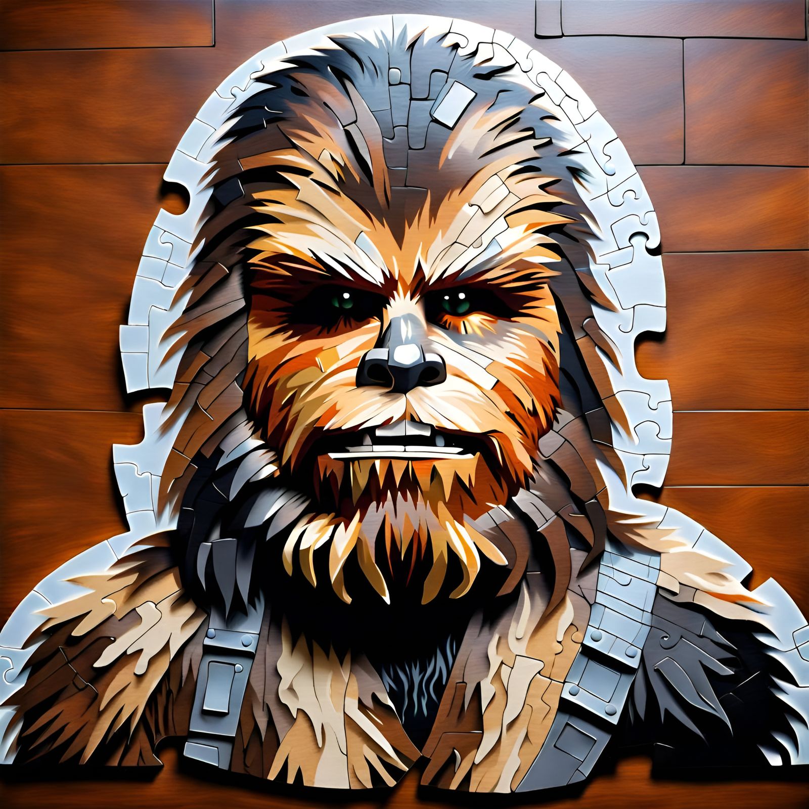 Textured Chewbacca Portrait from Jigsaw Puzzle Pieces