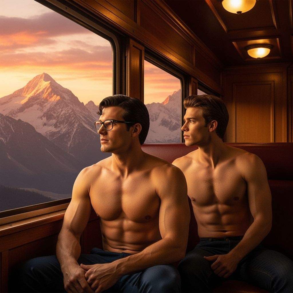 Muscular Clark Kent and Jimmy Olsen on a Train