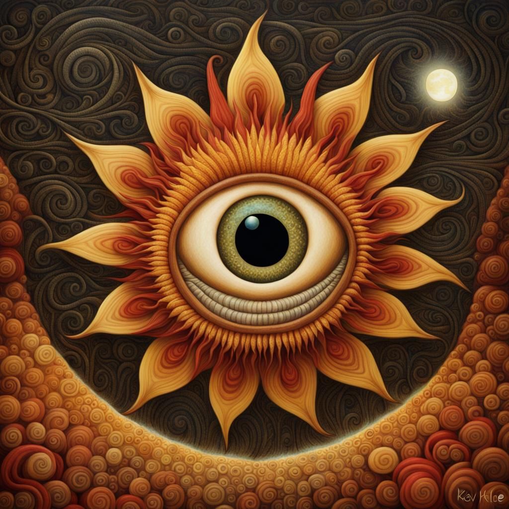 Surreal Sunflower on the Moon in Dark Fantasy Style