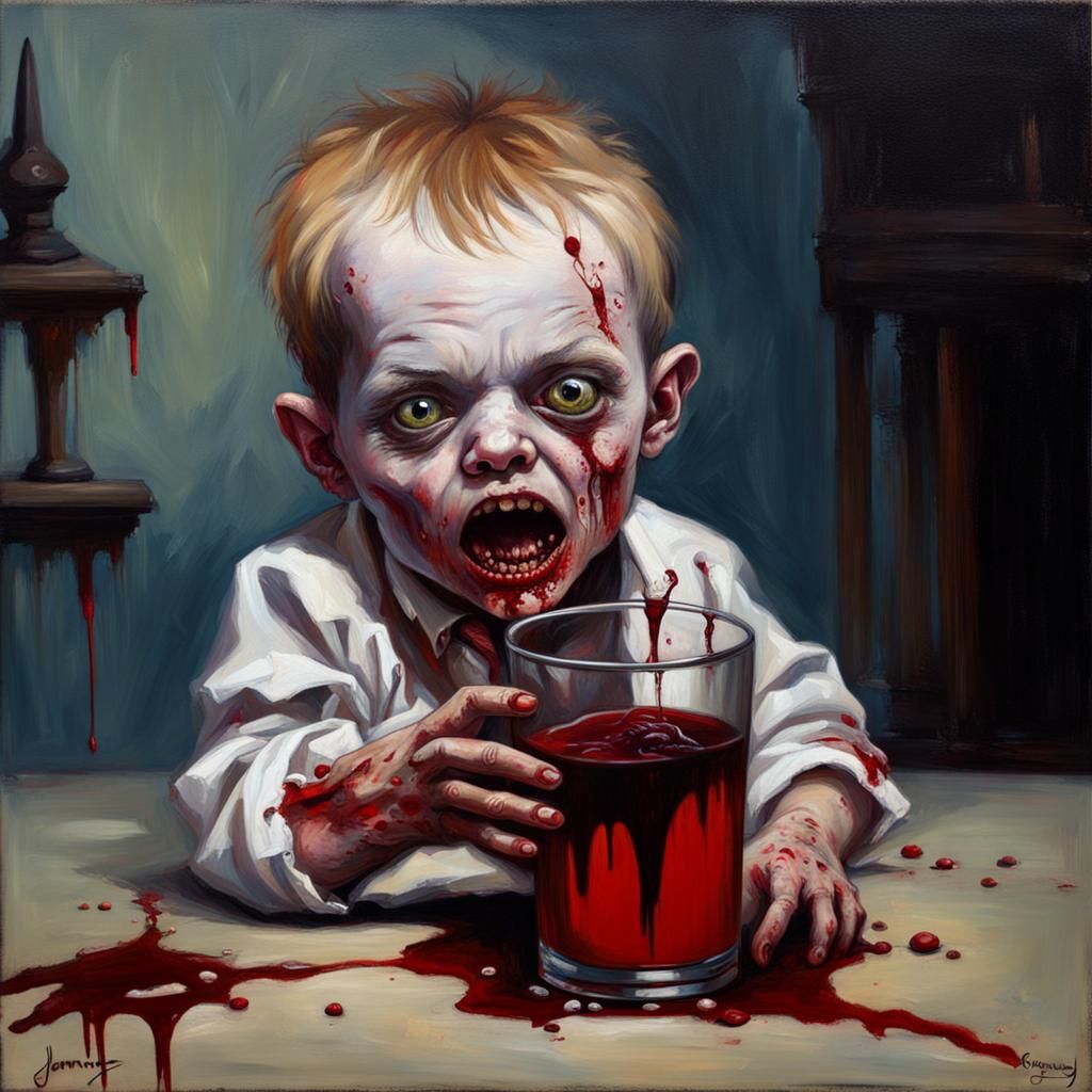 Zombie Baby Vampire Drinking Blood