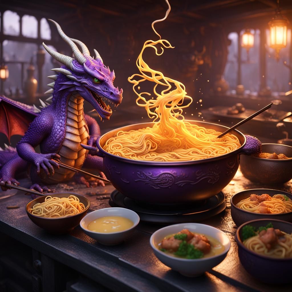 Dragons Cooking Ramen: Dark Fantasy Concept Art