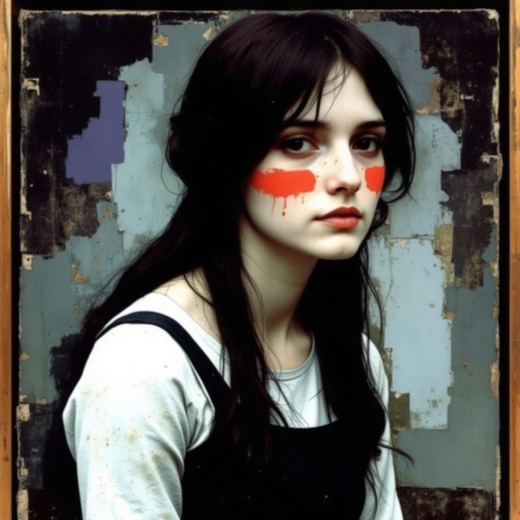 Girl in Bromoil Print Style with Pastel Colors