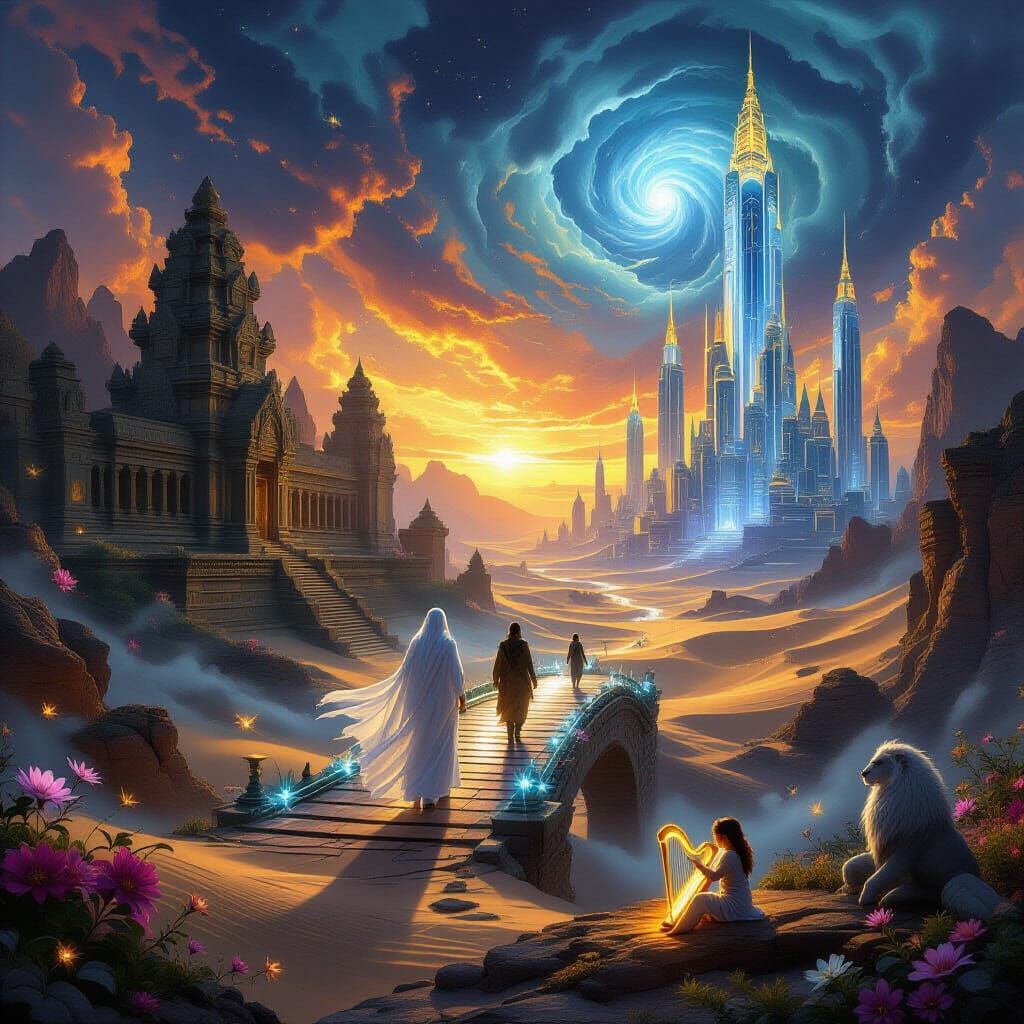 Surreal Landscape with Spirits in Hyper-Realistic Oil