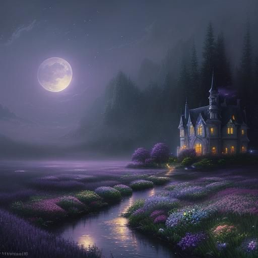 Ethereal Night Bloom Flowers in Moonlight