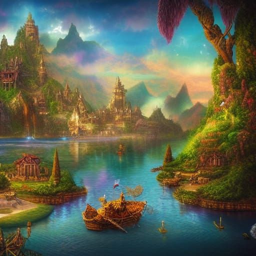 Fantasy Island Kingdom on Magic Lake, Detailed Concept Art