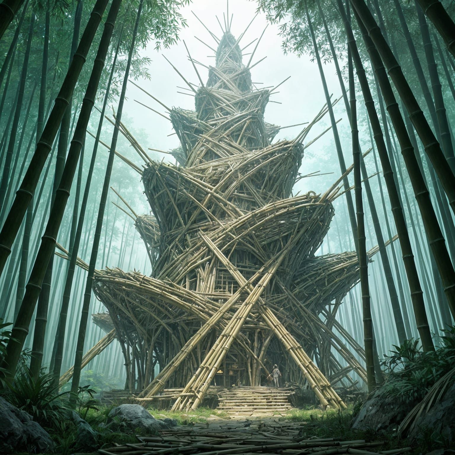 Gigantic Bamboo Architecture in Fantasy Forest