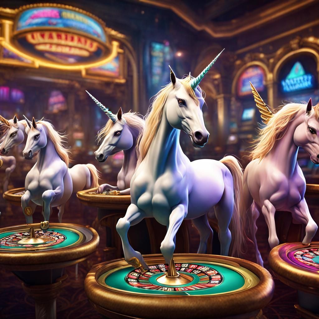 Unicorns Gambling at Slots: Fantasy Concept Art