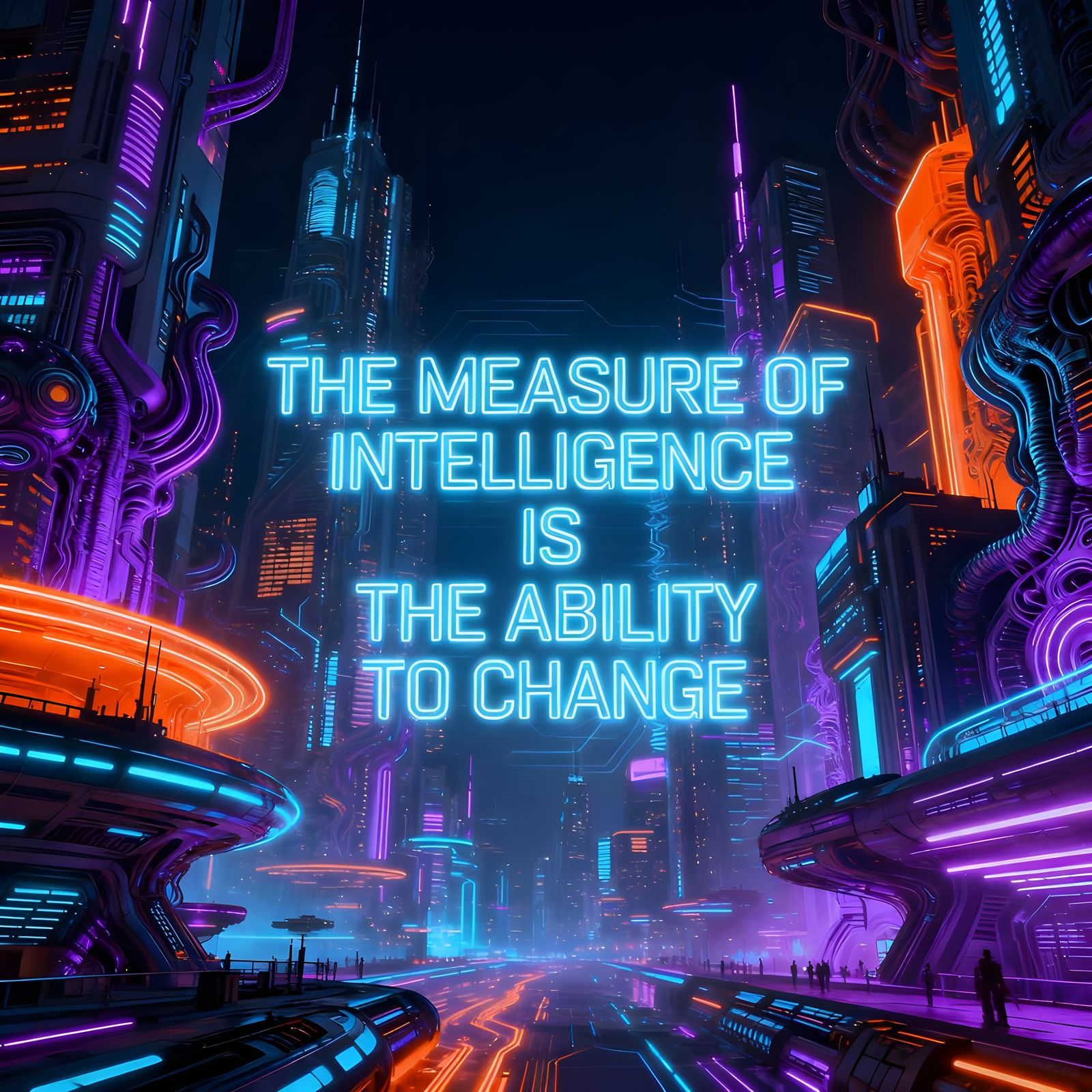 Cyberpunk Cityscape With Holographic Text In Surreal Style