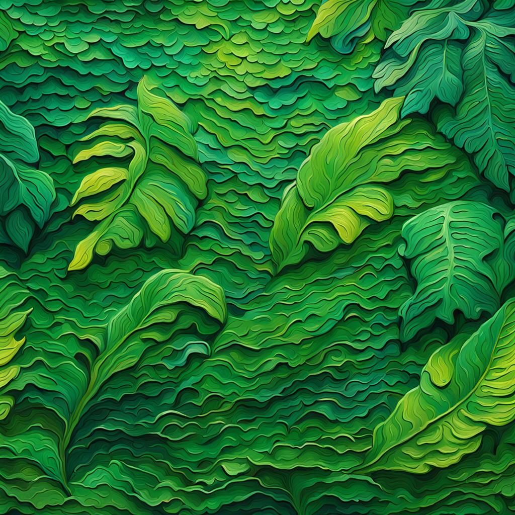 Lush Jungle Impasto Painting with Emerald Lizard Scales