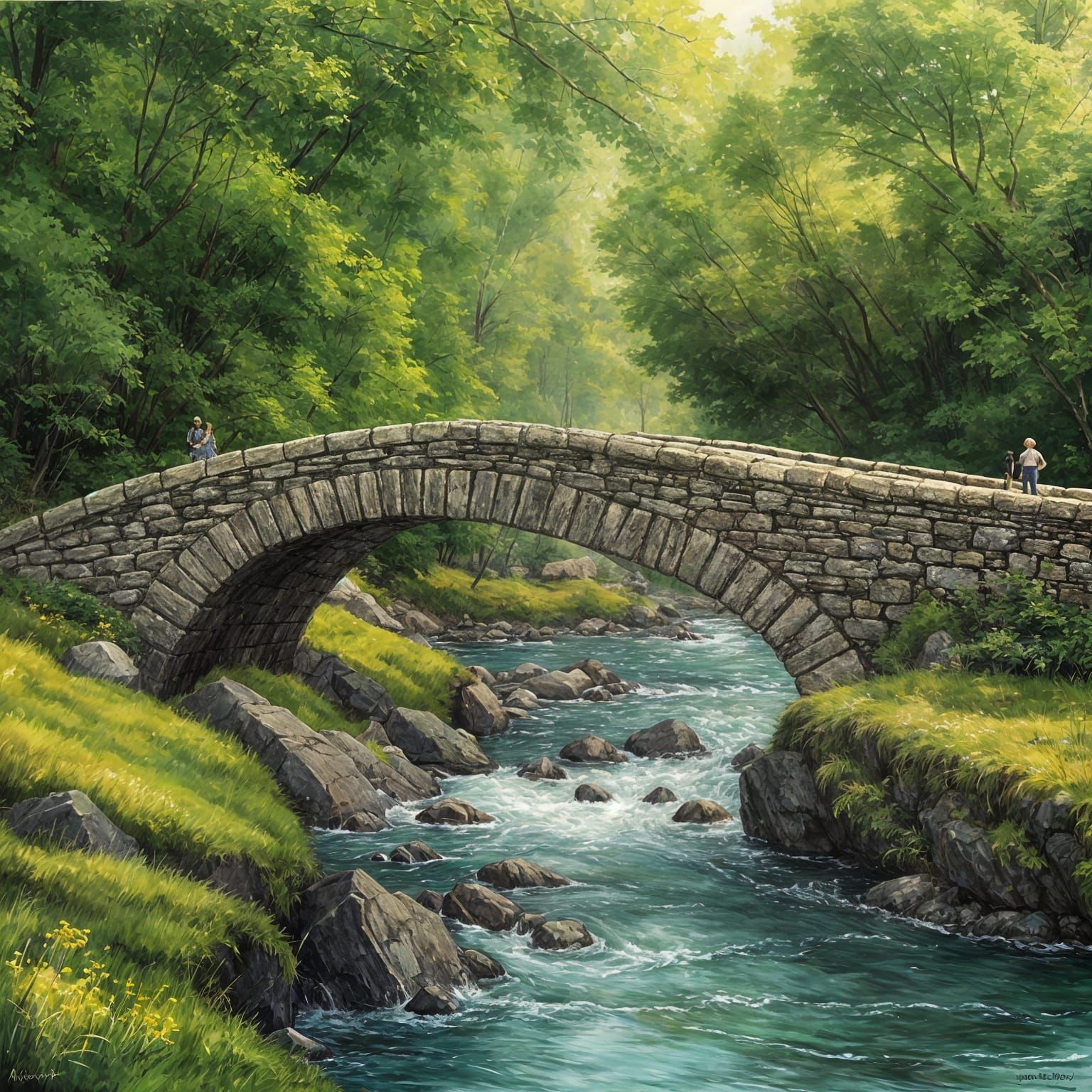 Ethereal Bridge over Turbulent Water in a Whimsical Landscap...