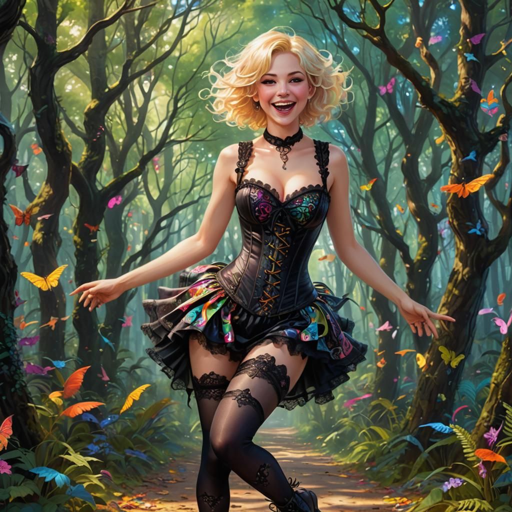 Psychedelic Forest Portrait of a Playful Woman