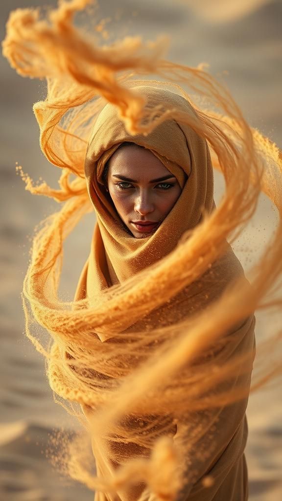 Mythical Sand Woman Walker in Desert Landscape