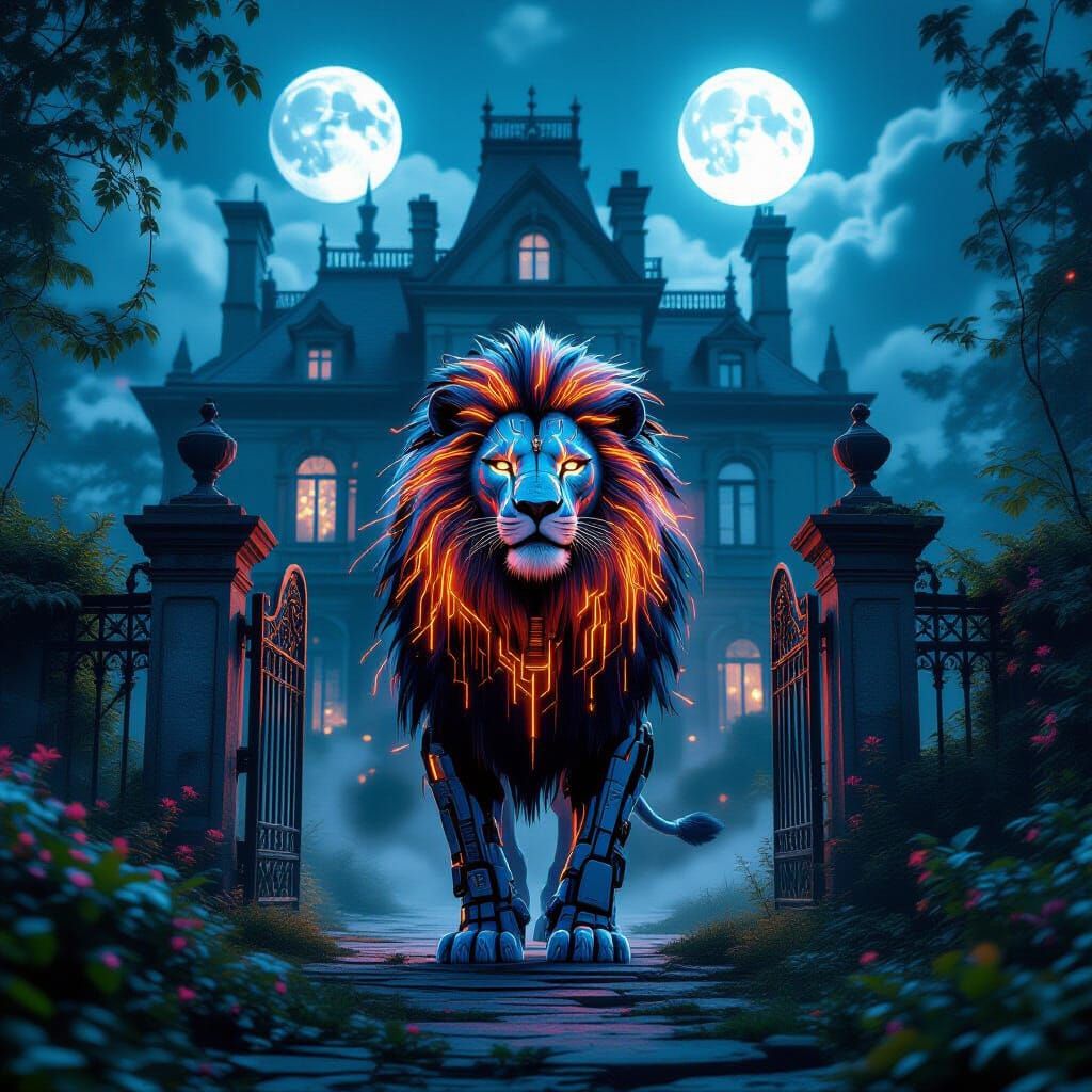 Cybernetic Lion Guards Ethereal Victorian Chateau