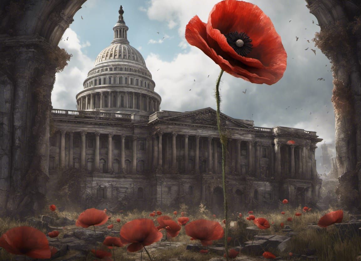 Post-Apocalyptic Capitol with Red Poppy, Fantasy Art