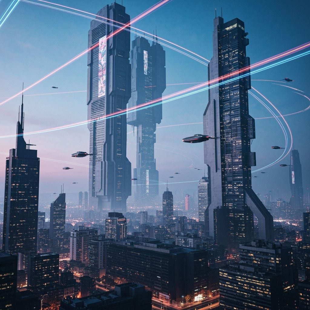 Futuristic Cityscape at Twilight in Cyberpunk Style