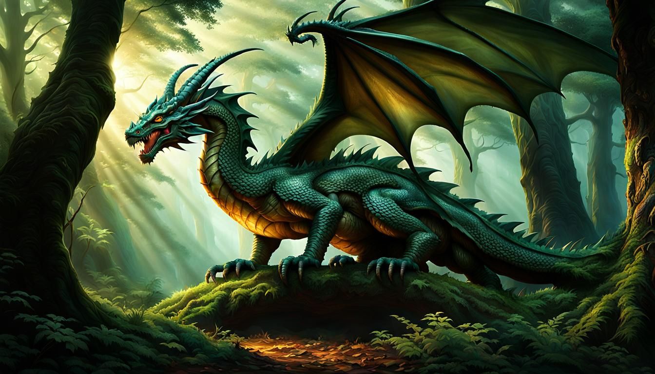 Dragon in Mystical Forest Sanctuary