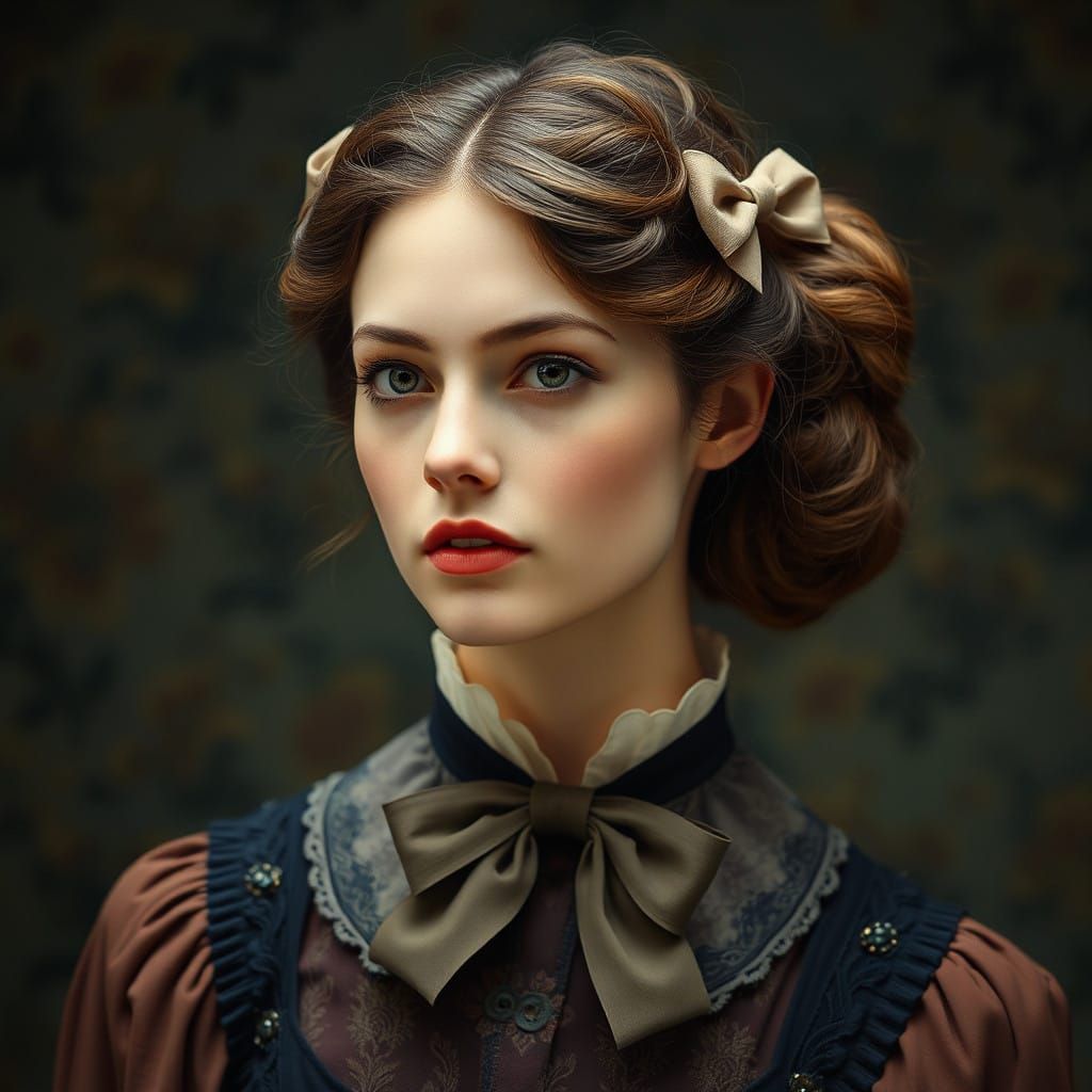 Elegant Woman with Bows in Vintage Style