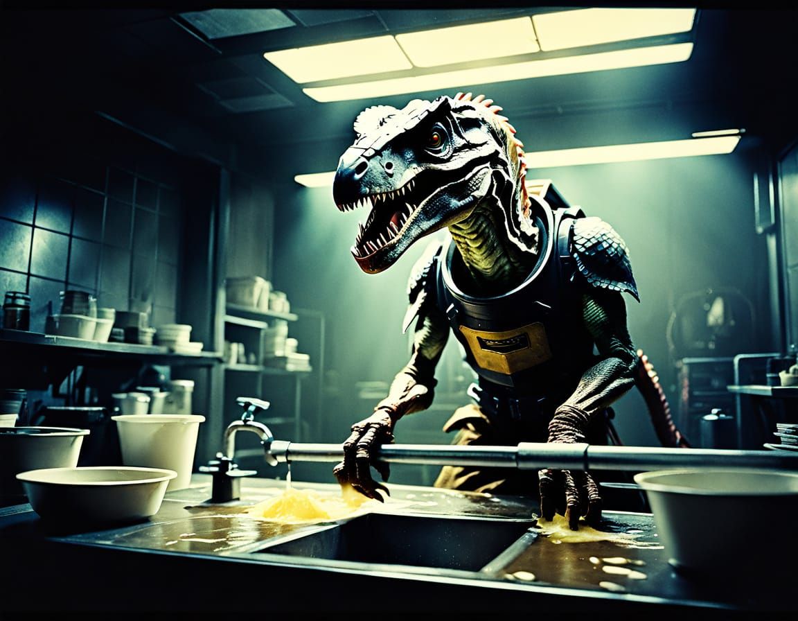 Cinematic Film Still of Washing Up