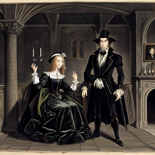 Elegant Bats in Haunted Castle: Holbein & Gainsborough Style