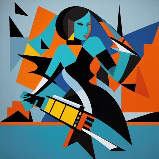 Cubist Harmonica Player in Fauvist Art Deco Style