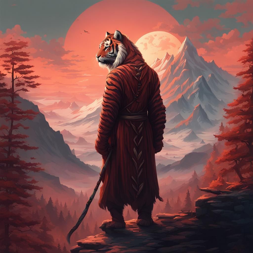 Tiger Wizard in Fantasy Landscape Art