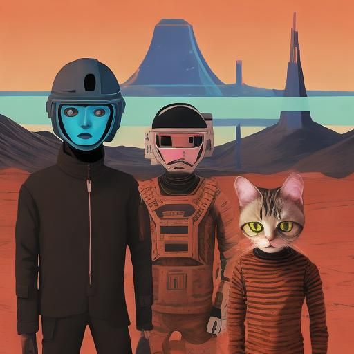 Mars Cats in Post-Apocalyptic Vaporwave Style