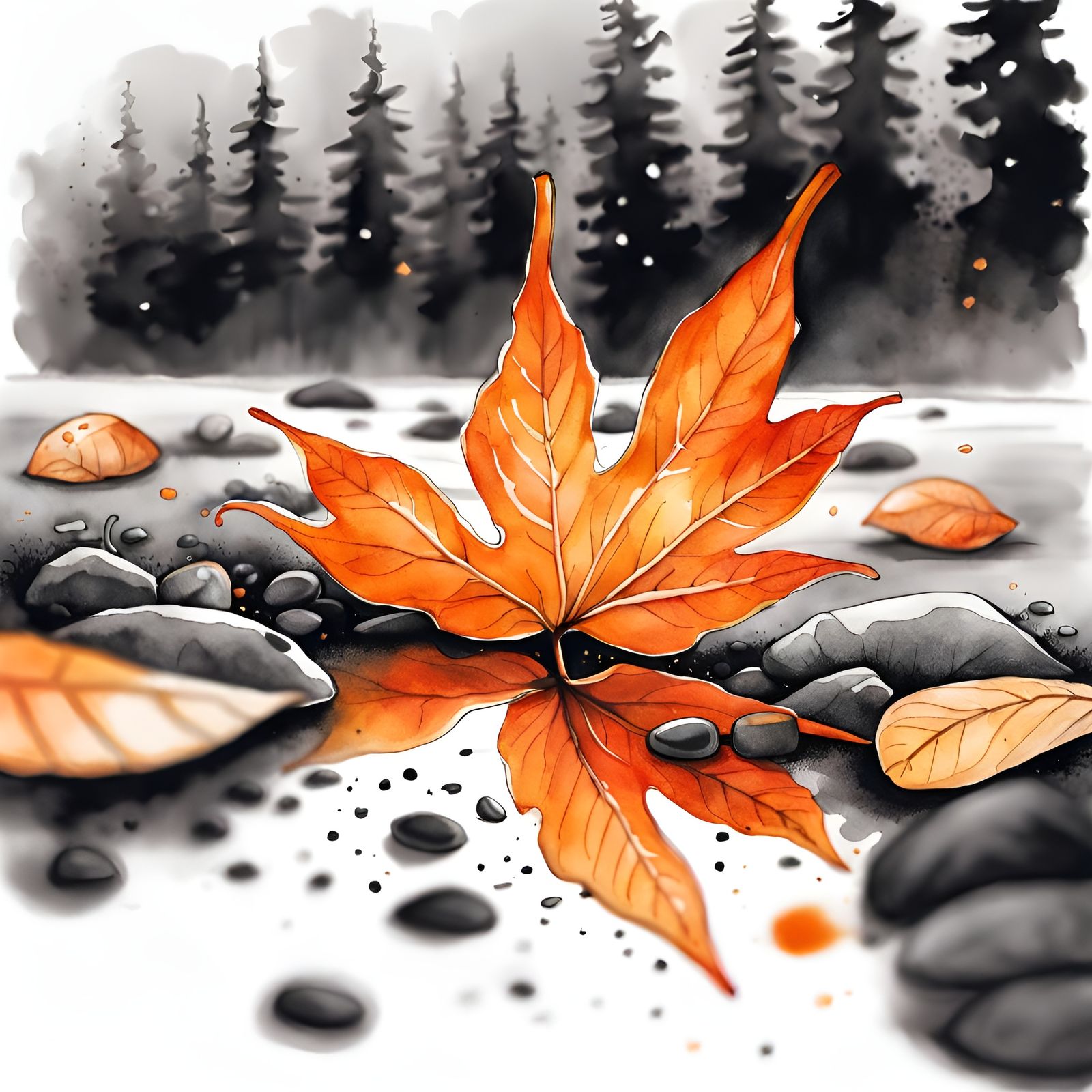 Autumn Leaf Falling: Detailed Watercolor Painting