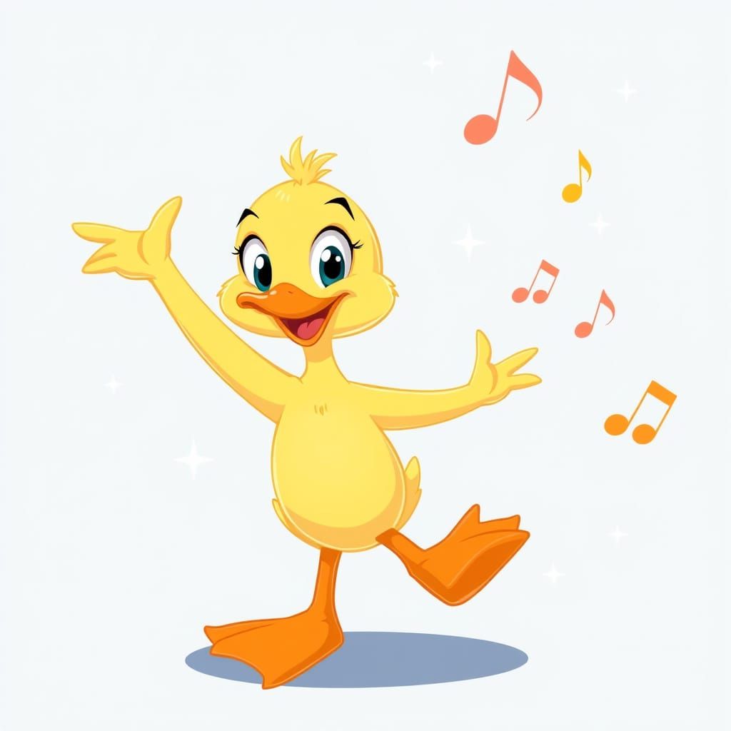 Cheerful Cartoon Duckling Dancing in 2D Vector Style
