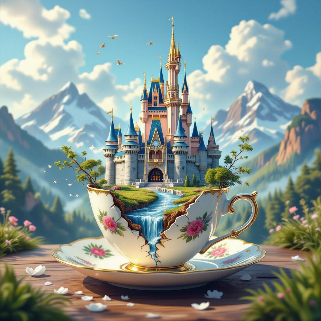 Majestic Kingdom Emerges from Broken Teacup