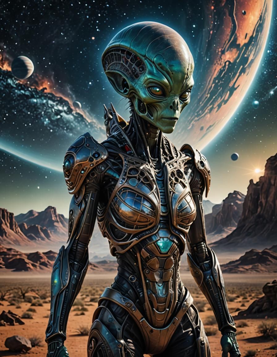 Realistic Photogenic up close full body female Alien with sc...