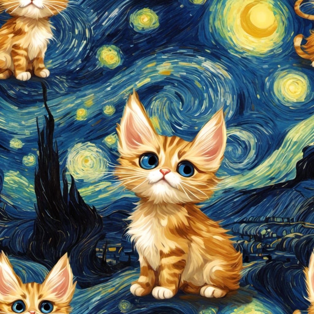 <lora:NC Hyperreal:1.0> adorable chibi kittens van gogh starry starry night