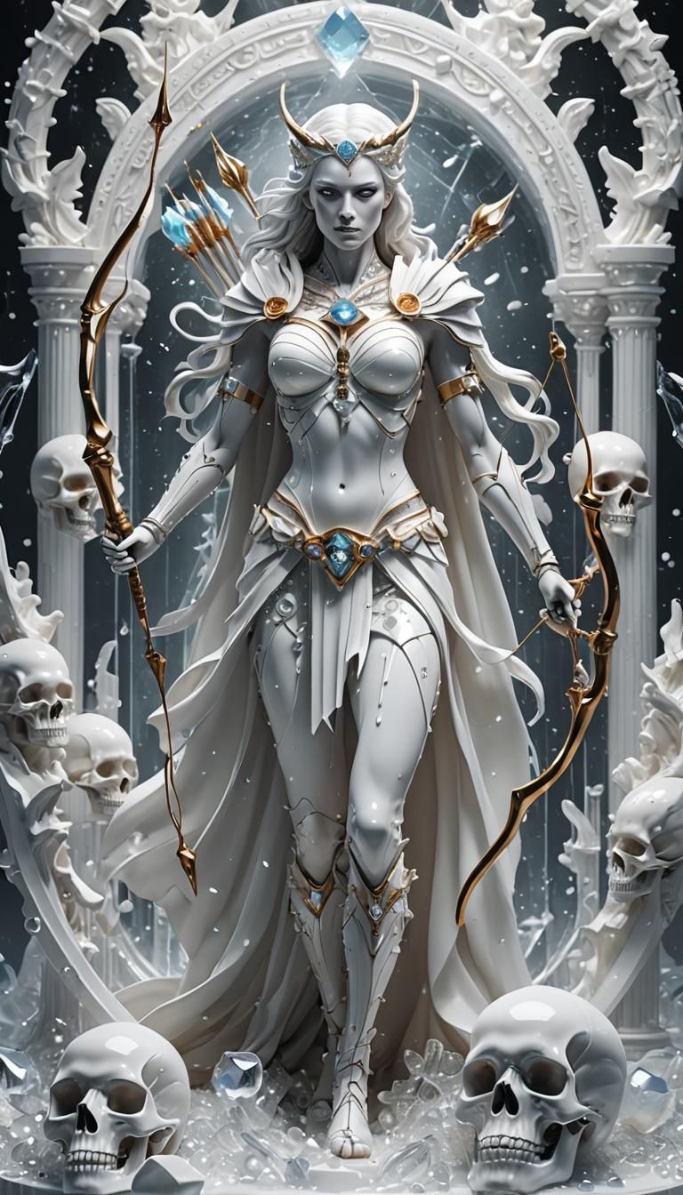 Crystal Goddess Archer with Glass Bow and Arrow